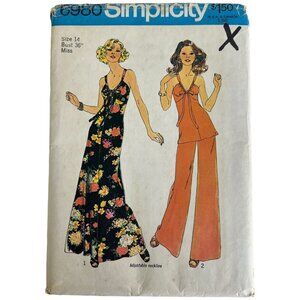 1975 Simplicity Sewing Pattern 6980 Summer Dress Top Wide Leg Pant Size 14 Uncut